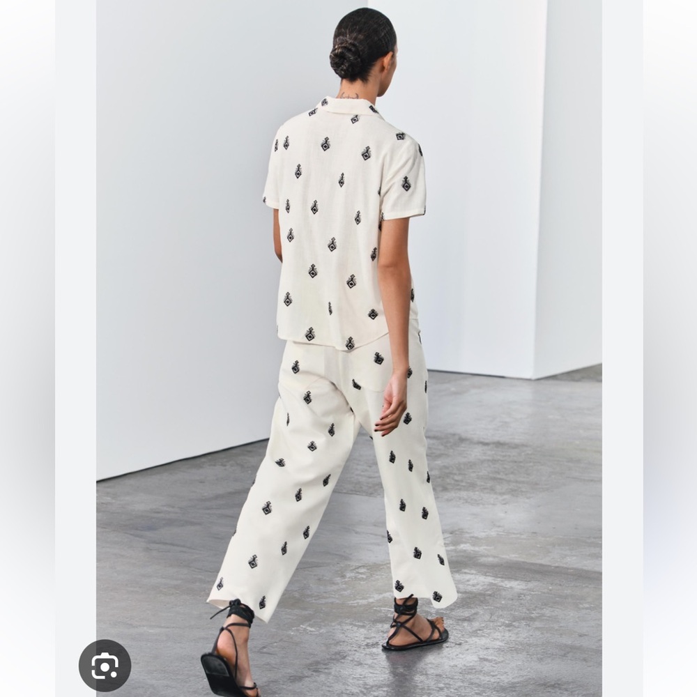 ZARA CONTRAST EMBROIDERED CULOTTES - Picture 7 of 11